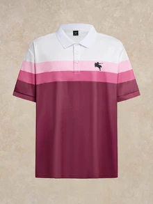 Courvante 大码男士休闲通勤条纹短袖 Polo 衫 - 珊瑚粉 - 查看 1