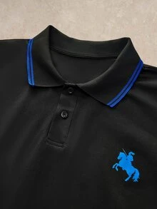 Courvante Men's Polo Shirt,Black,Summer,Casual,Golf,Business Casual Patterned Horse Print Design, Man's Charm,Suitable For Daily,Holiday,And Date Wear - Black - View 3