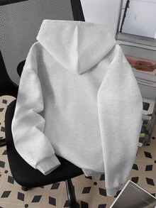 Teen Boy All-Match Pattern Print Multi-Function Hooded Zip-Up Sweatshirt Autumn Fall Sixth Form Party Holiday White Streetwear Baggy - Grey - View 2