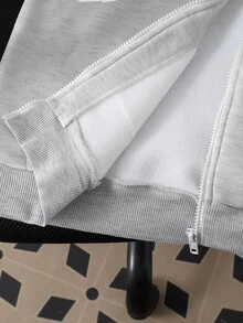 Teen Boy All-Match Pattern Print Multi-Function Hooded Zip-Up Sweatshirt Autumn Fall Sixth Form Party Holiday White Streetwear Baggy - Grey - View 6