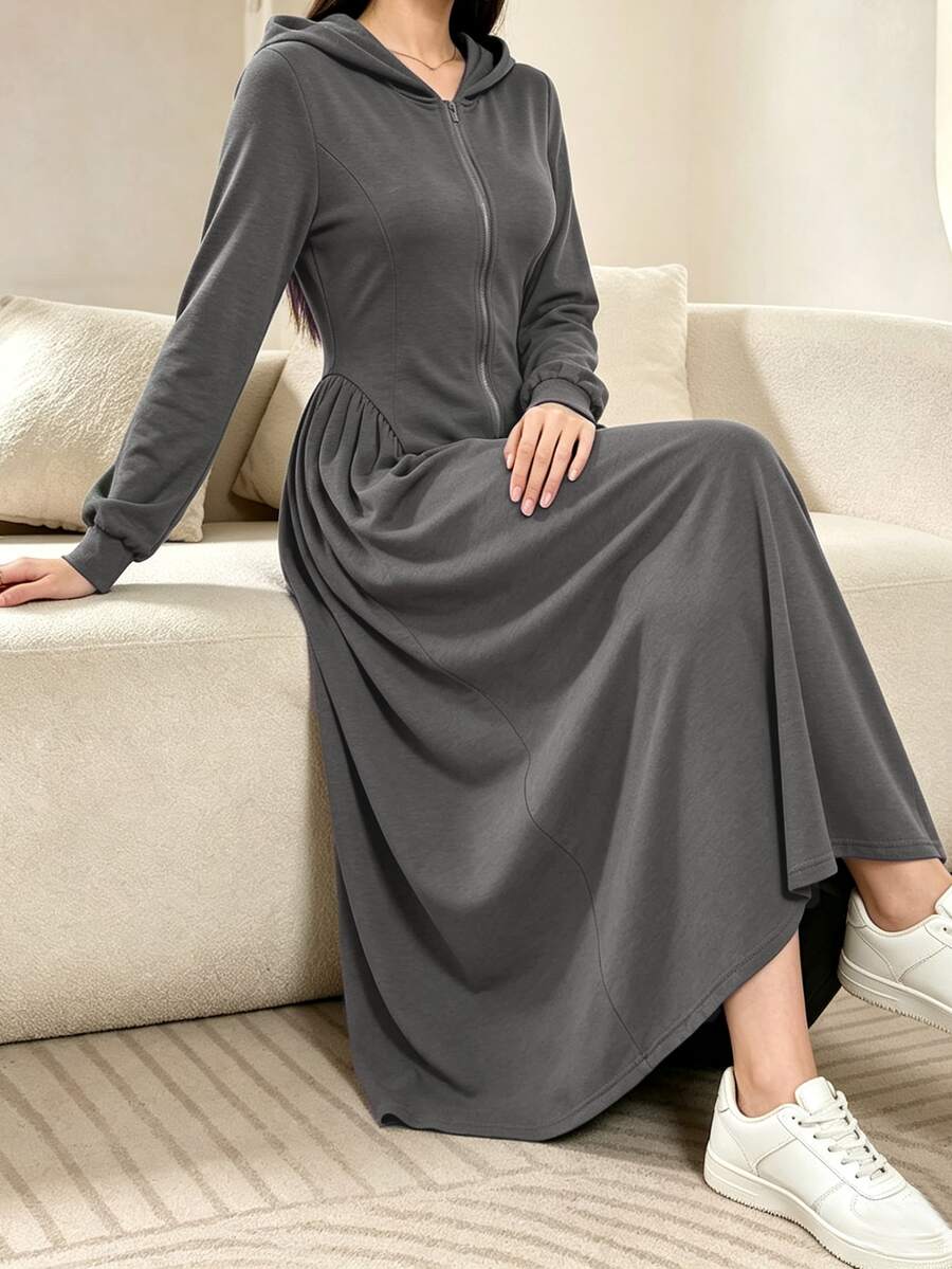 Modelyn Women's Dark Grey Casual Versatile Commuter Homewear Everyday Long Sweatshirt Dress Autumn - Grey - View 1