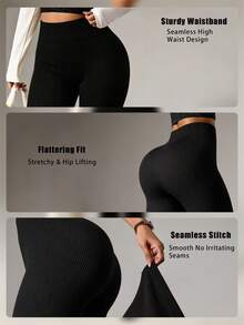 Slayform Slayform Seamless Knit Texture Women Sports Flare Pants - Black - View 3