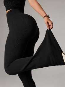 Slayform Slayform Seamless Knit Texture Women Sports Flare Pants - Black - View 5
