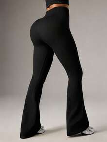 Slayform Slayform Seamless Knit Texture Women Sports Flare Pants - Black - View 4