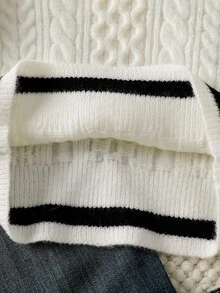 SHEIN Tween Girl Colorblock V-Neck Casual Daily Long Sleeve Sweater Autumn Fall - White - View 5