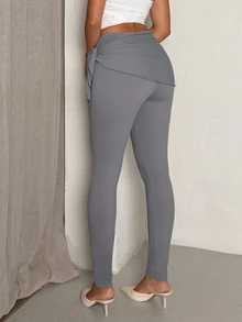 Glamine Wrap-Around Tie Waist Grey Flared Leg Low-Waist Slimming Bodycon Versatile Casual Sports Long Pants - Grey - View 2