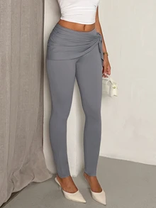 Glamine Wrap-Around Tie Waist Grey Flared Leg Low-Waist Slimming Bodycon Versatile Casual Sports Long Pants - Grey - View 3