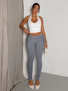 Glamine Wrap-Around Tie Waist Grey Flared Leg Low-Waist Slimming Bodycon Versatile Casual Sports Long Pants - Grey - View 4