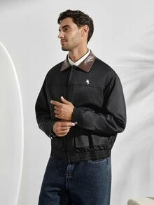 VeloEdit Men's Long Sleeve Woven Fashion Casual Loose Open Front Patchwork Jacket, Everyday Wear For Young, School, For Fall Winter Old Money - Black - View 5