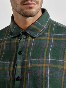 VeloEdit Men Plaid Print Shirt Without Tee, Fall, Long Sleeve Top - Dark Green - View 7