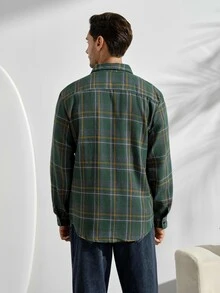 VeloEdit Men Plaid Print Shirt Without Tee, Fall, Long Sleeve Top - Dark Green - View 4