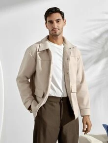 VeloEdit Men's Long Sleeve Flap Pocket Summer Casual Jacket, Fall - Apricot - View 4