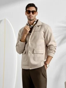 VeloEdit Men's Long Sleeve Flap Pocket Summer Casual Jacket, Fall - Apricot - View 1