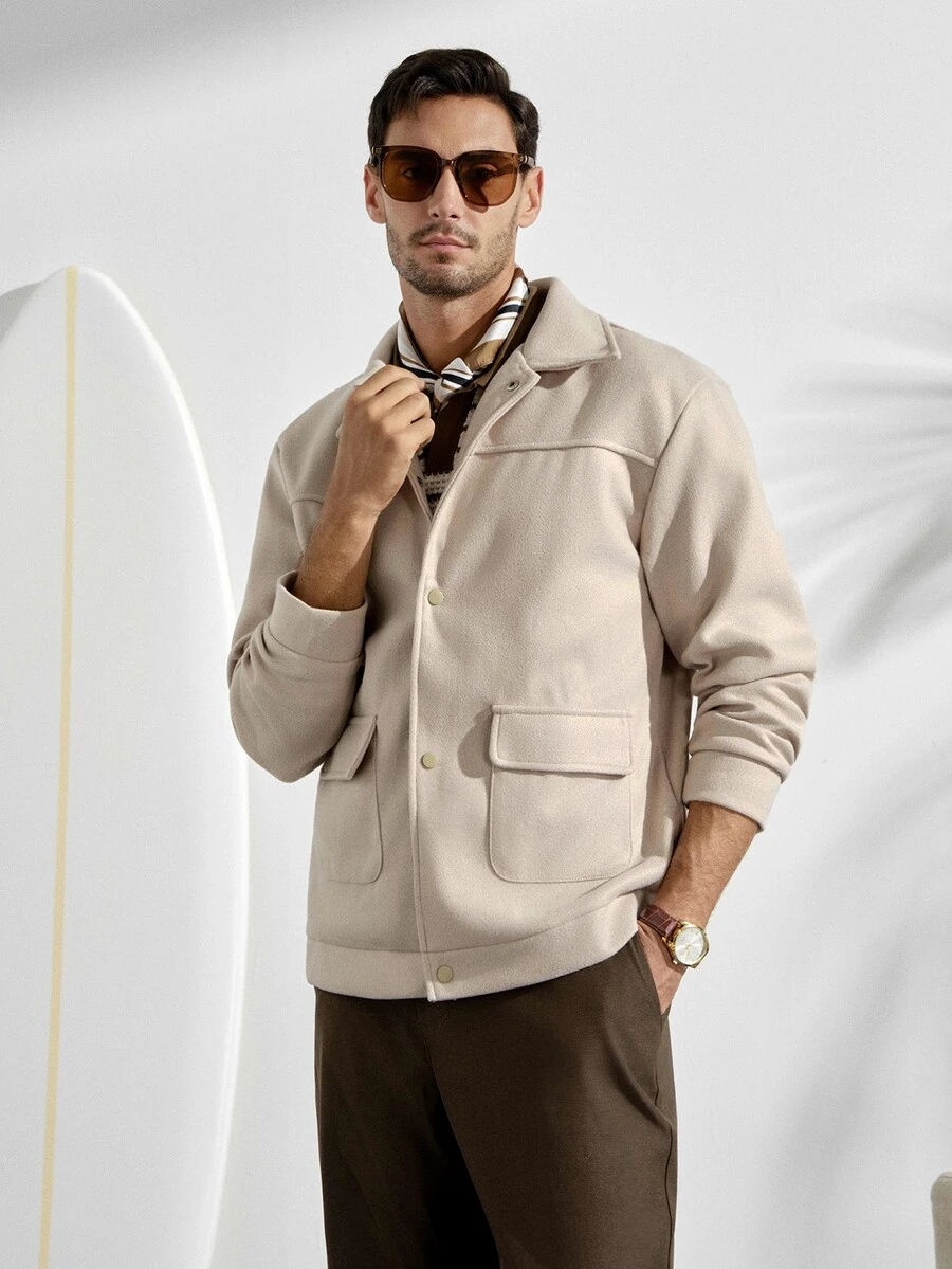 VeloEdit Men's Long Sleeve Flap Pocket Summer Casual Jacket, Fall - Apricot - View 1