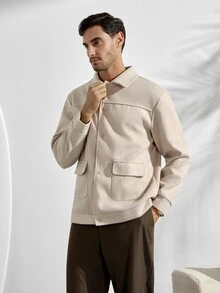 VeloEdit Men's Long Sleeve Flap Pocket Summer Casual Jacket, Fall - Apricot - View 5