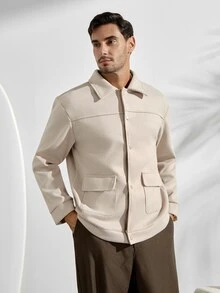 VeloEdit Men's Long Sleeve Flap Pocket Summer Casual Jacket, Fall - Apricot - View 6
