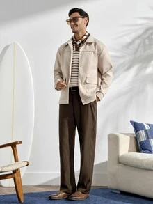 VeloEdit Men's Long Sleeve Flap Pocket Summer Casual Jacket, Fall - Apricot - View 7