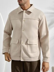 VeloEdit Men's Long Sleeve Flap Pocket Summer Casual Jacket, Fall - Apricot - View 8