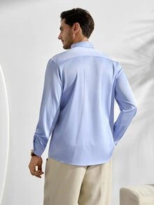 VeloEdit Men's Embroidery Front Button Down Collar Long Sleeve Formal Shirt, Fall Ceremony - Blue - View 2