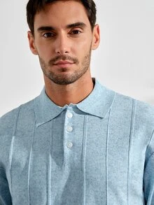 Men's Collared Short Sleeve Knit TopFall Winter - Cadet Blue - View 6