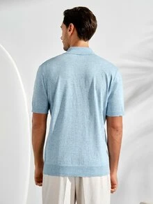Men's Collared Short Sleeve Knit TopFall Winter - Cadet Blue - View 3