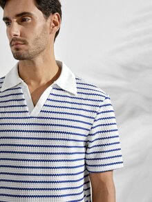 VeloEdit Men's Casual Vacation Striped Short Sleeve Polo Shirt, Suitable For Spring And Summer - Blue - View 7