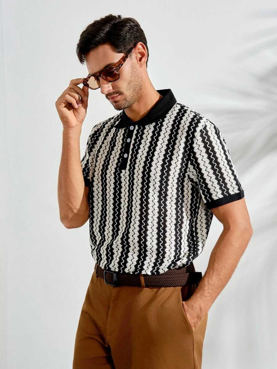 Men's Striped Casual Versatile Resort Style Polo Shirt