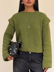 SHEIN BAE Regular Women's Off-Shoulder Pullover Sweater - Green - View 8