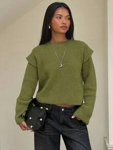 SHEIN BAE Regular Women's Off-Shoulder Pullover Sweater - Green - View 4