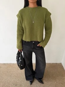 SHEIN BAE Regular Women's Off-Shoulder Pullover Sweater - Green - View 3