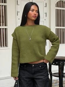 SHEIN BAE Regular Women's Off-Shoulder Pullover Sweater - Green - View 6