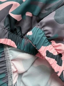 SHEIN 青少年女孩秋季套裝 3件組圓領迷彩圖案衛衣上衣、細肩帶背心與抽繩下擺休閒長褲 - 粉色 - 查看 5