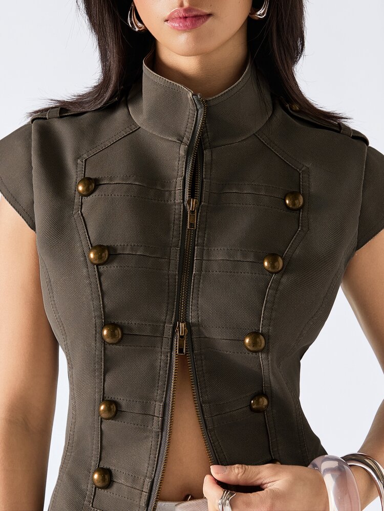 LYSMO Women's Solid Color Casual Versatile Daily Wear Vest Jacket - Brown - View 7