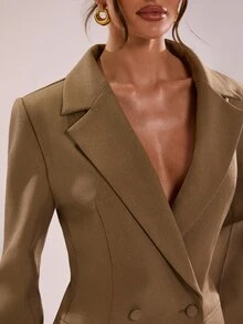 SHEIN BAE 女款優雅時尚鈕扣長袖翻領西裝外套 - 橄欖綠 - 查看 7