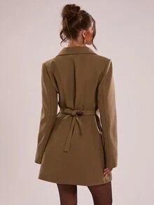 SHEIN BAE 女款優雅時尚鈕扣長袖翻領西裝外套 - 橄欖綠 - 查看 2