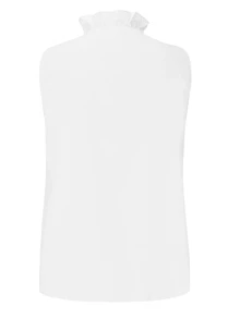 EMERY ROSE Women's Sleeveless Shirt With Frill Hem - White - View 2
