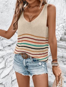 EMERY ROSE Pullunder mit Streifen Muster, - Aprikosenfarben - Übersicht 3