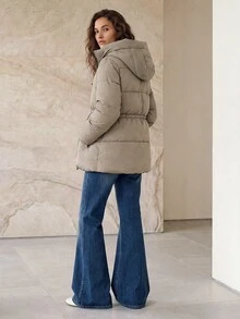 Aveloria Modichic Fashionable Casual Adjustable Waist Quilted Mid-Length Hooded Padded Padded Coat Clothes Winter For Women  Fall Cloth For Women - Khaki - View 2