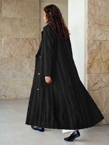 Aveloria Modichic Women's Oversized Elegant French Vintage Textured Black Gold Double Breasted Long Jacket Padded Shoulders Formal Winter Fall Work Dinner Office - Black - View 3