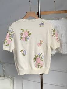 Comfortcana 女款花卉印花單排扣休閒百搭日常開襟衫，秋季返校外出穿搭上衣 - 彩色 - 查看 2