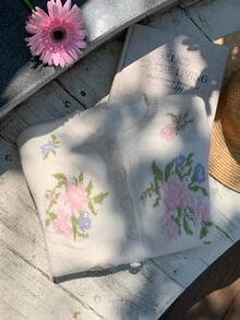 Comfortcana 女款花卉印花單排扣休閒百搭日常開襟衫，秋季返校外出穿搭上衣 - 彩色 - 查看 6