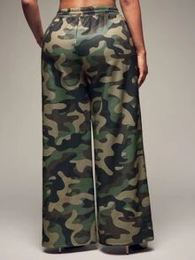 Radiana Women's Autumn New American Vintage Street Style Camouflage Sweatpants, Street Casual Low Waist Wide Leg Pants, Versatile Loose Extra Long Pants, Loungewear, Casual Sportswear, All-Match Versatile, Daily Casual Outings, Shopping, Music Festival, - Army Green - View 5
