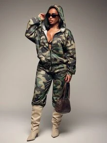 Radiana Women's Autumn New American Vintage Street Style Camouflage Sweatpants, Street Casual Low Waist Wide Leg Pants, Versatile Loose Extra Long Pants, Loungewear, Casual Sportswear, All-Match Versatile, Daily Casual Outings, Shopping, Music Festival, - Army Green - View 2