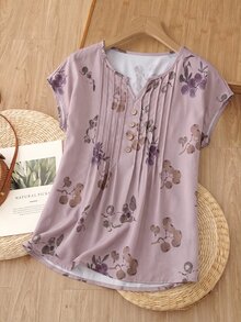 Rusticease Women's Floral Print Casual Matching Decent Daily Wear Formal Family Vacation Shirt Mother Of The Groom Mother Of The Bride Summer Grey And Pink - Khaki - View 5