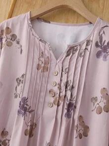 Rusticease Women's Floral Print Casual Matching Decent Daily Wear Formal Family Vacation Shirt Mother Of The Groom Mother Of The Bride Summer Grey And Pink - Khaki - View 6