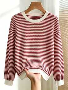 SHEIN LUNE 女款條紋休閒百搭日常穿著長袖運動衫 - 彩色 - 查看 5