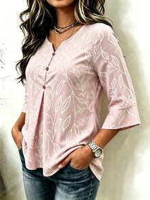 EMERY ROSE Women's V-Neck Fashion Casual Vacation Shirt Fall - Multicolor - View 5