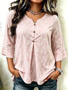 EMERY ROSE Women's V-Neck Fashion Casual Vacation Shirt Fall - Multicolor - View 2