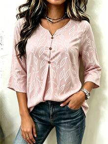 EMERY ROSE Women's V-Neck Fashion Casual Vacation Shirt Fall - Multicolor - View 6