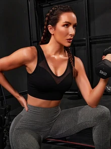 Easithlete Easithlete Solid Color Hollow Out Seamless Sports Bra - Black - View 4